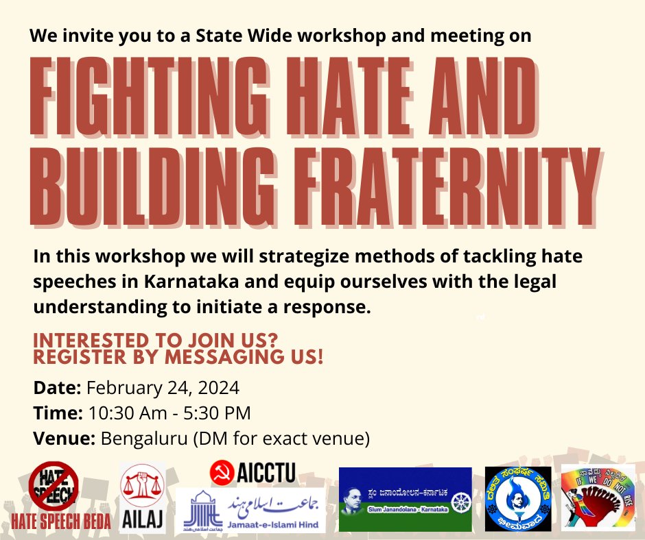 Lok Sabha elections are on the horizon. Before they fill our lives with even more hatred to undermine our electoral democracy, come let's organise ourselves to fight hate. DM to join us for this joint workshop!