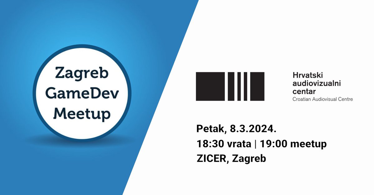 ZagrebGameDev's tweet photo. In two weeks time join us for a first in a series of special Meetups organized with our colleagues at @HAVC_info where you'll have a chance to learn more about the projects financially supported by the Croatian Audiovisual Centre.

https://t.co/8jiCVnnCl5 https://t.co/9WFUCeGx94
