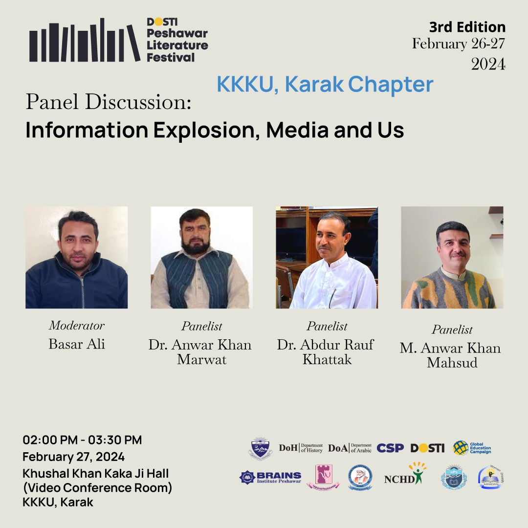 peshawarfest's tweet photo. Dive into "Information Explosion, Media and Us" at #PeshawarLitFest.
πΊ Moderator: Basar Ali
π
Feb 27 | β° 2-3:30 PM | π KKKU Karak
Let's decode the digital landscape!
#MediaImpact #InformationOverload #PLF2024 #3PLF https://t.co/R133HDnqh9