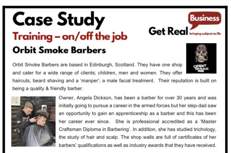 WeAre_GetReal's tweet photo. ❗️📖 Case Study 📖❗️
Here’s a wee peek at a Case Study.
It’s based on a barber shop.
It’s eh cutting edge, so it is.
#getrealbusiness
#BusEdScotland
#businessteachers https://t.co/XBYLX2bw93