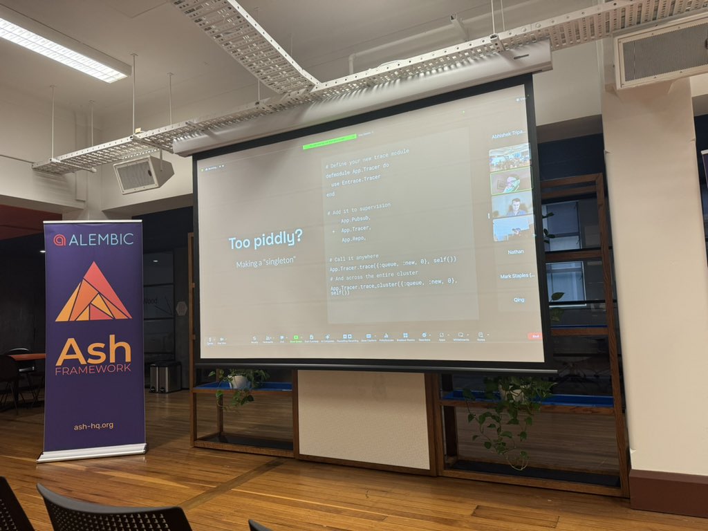 kipcole9's tweet photo. @lawik presenting BEAM tracing at the Elixir Sydney meetup. So much power, so many tools. Thanks for un-confusing. 😀 https://t.co/heqPhAvt4m