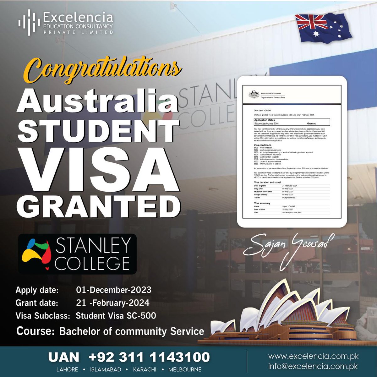 ExcelenciaEduc6's tweet photo. 📅 Application Submission Date: 01-12-2023
✅ Visa Grant Date: 21-02-2024
🌐 Visa Type: Student Visa SC-500

For more information Contact with us.

📍 Visit our Head Office:
251 Block C, Main PIA Road, Lahore, Pakistan

📞 UAN: +92 311 1143100

📧 Email:
info@excelencia.com.pk https://t.co/V36FrZfGTm