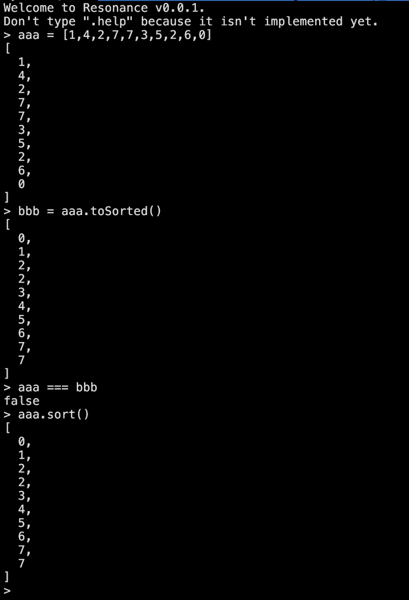 ClassicOldSong's tweet photo. `Array.prototype.toSorted` is now implemented in #ResonanceJS https://t.co/UxXP3BUZ1f