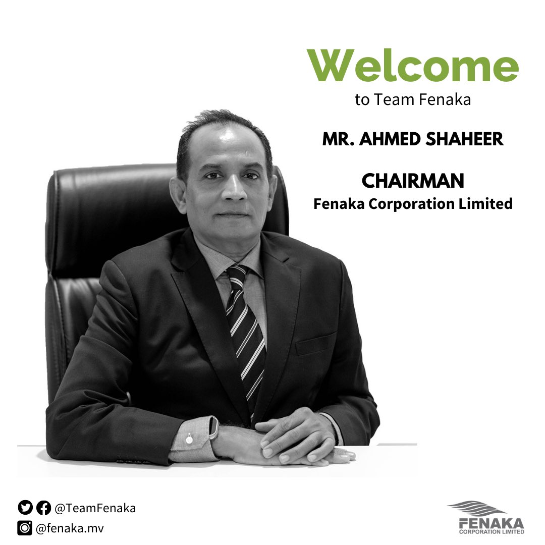 TeamFenaka's tweet photo. Join us in giving a warm welcome to our newly appointed Chairman, Mr. Ahmed Shaheer! Welcome to #TeamFenaka https://t.co/nx7fmsjaXO