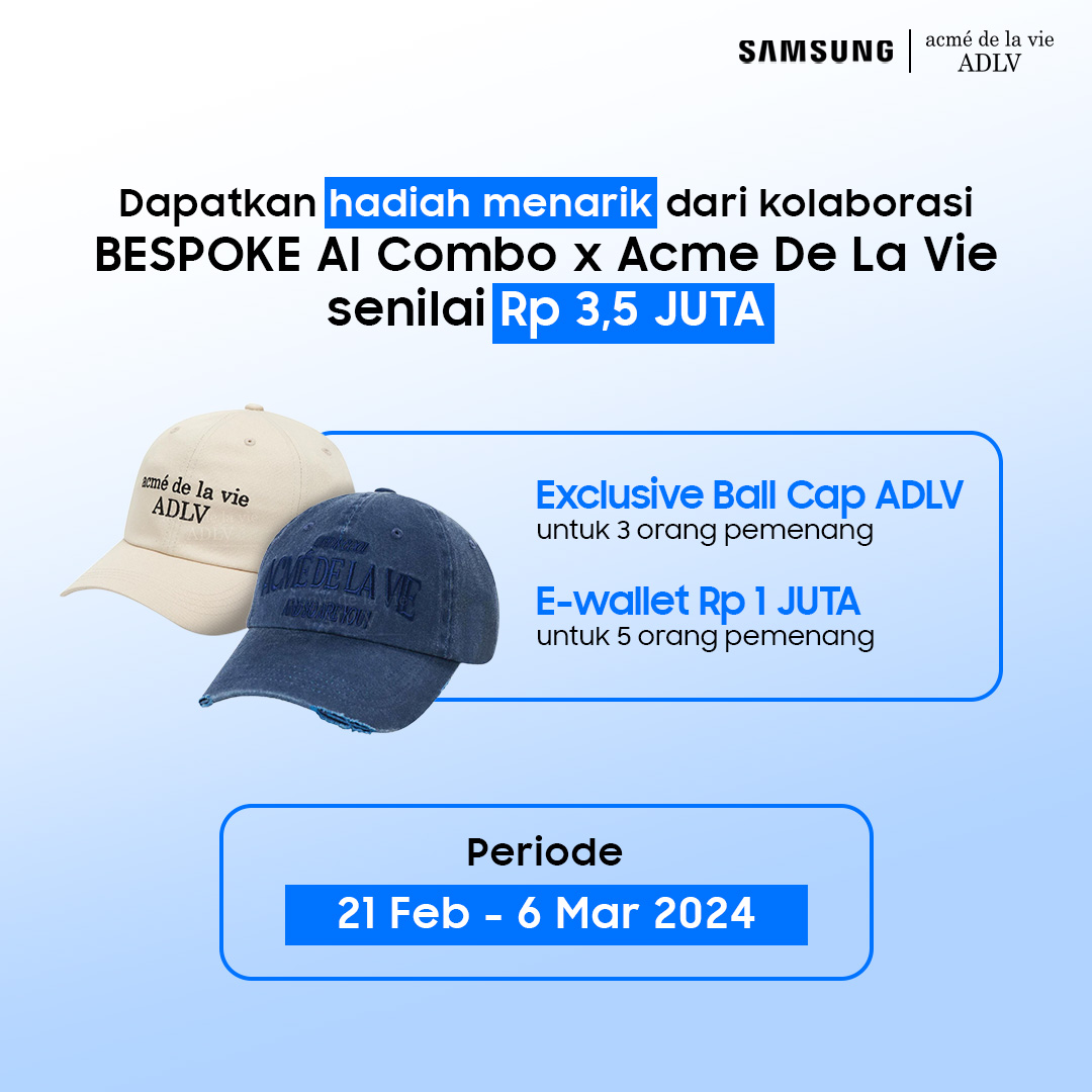 samsungID's tweet photo. Bantu ADLV T-Shirt pilih jalan ke BESPOKE AI Combo!

Menangkan hadiah total 3,5 JUTA dari BESPOKE AI Combo x Acme De La Vie untuk 8 pemenang! Reply &amp; sebutkan fitur BESPOKE AI Combo &amp; sertakan hashtag:
#BESPOKEAICombo
#SmartLaundrySolution
#BESPOKEAIComboXADLV
#SmartLifeEnhancer https://t.co/f0vGABWbIP