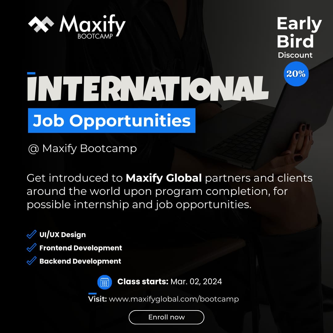 maxifyglobal's tweet photo. What an exciting opportunity!
Join Maxify Bootcamp at https://t.co/DhoJHAn8wc and get access to career opportunities by networking with partners and clients upon completion.
Don’t miss out on this career-enhancing experience!
#MaxifyBootcamp #CareerOpportunities #techcareers https://t.co/0j2pwGwYEH