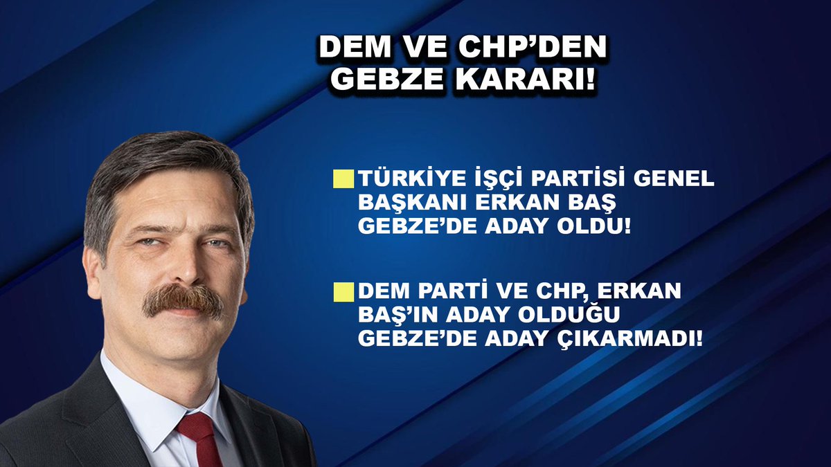 🔴DEM Parti ve CHP, Erkan Baş'ın aday olduğu Gebze'de aday çıkarmadı!
#DEMParti #CHP #TİP #ErkanBaş #Gebze  #yerelseçim #gündem #haber
