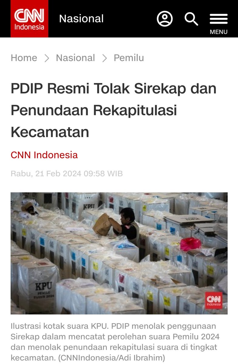 Hehe... Jadi curiga nih, menunda proses perhitungan suara di tingkat PPK...? 'Sirekap musti diaudit forensik digital nih!' cnnindonesia.com/nasional/20240….