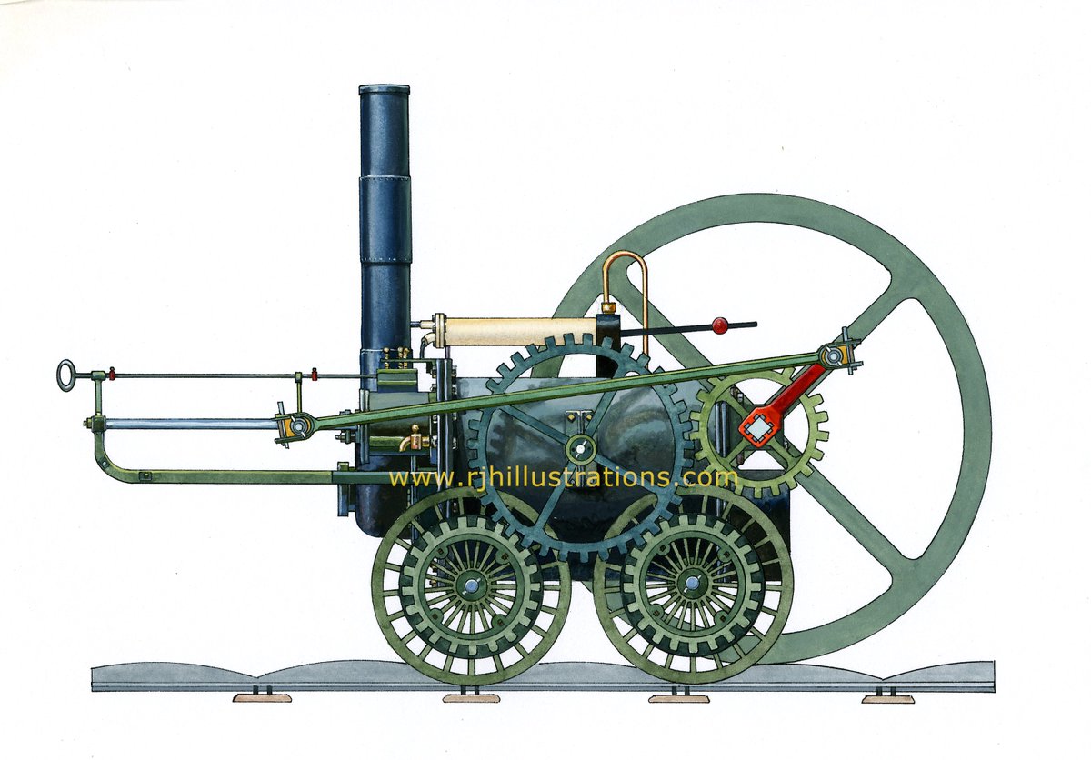 RogerHutchinsI1's tweet photo. #OTD in 1804 the first #Steam locomotive, designed by Richard Trevithick, pulled  a #train for the  first time along the tramway of the Penydarren Ironworks in Merthyr Tydfil, #Wales. My #illustration #artwork was for a #book project &amp; the #Copyright is available to licence. 🚂🎨 https://t.co/8csZaM8bEC