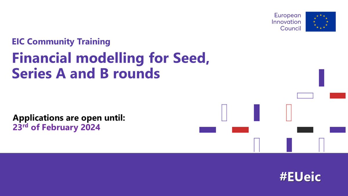 EUeic's tweet image. 📣 Calling all #eicPathfinder, #eicTransition and #eicAccelerator beneficiaries!

Here&apos;s a reminder to join the #EUeic Community training.

Register to get hands-on guidance on financial modelling. 🚀

🗓️ 20 March
📍 Brussels

More info here 👉 bit.ly/EICCommunityTr…
