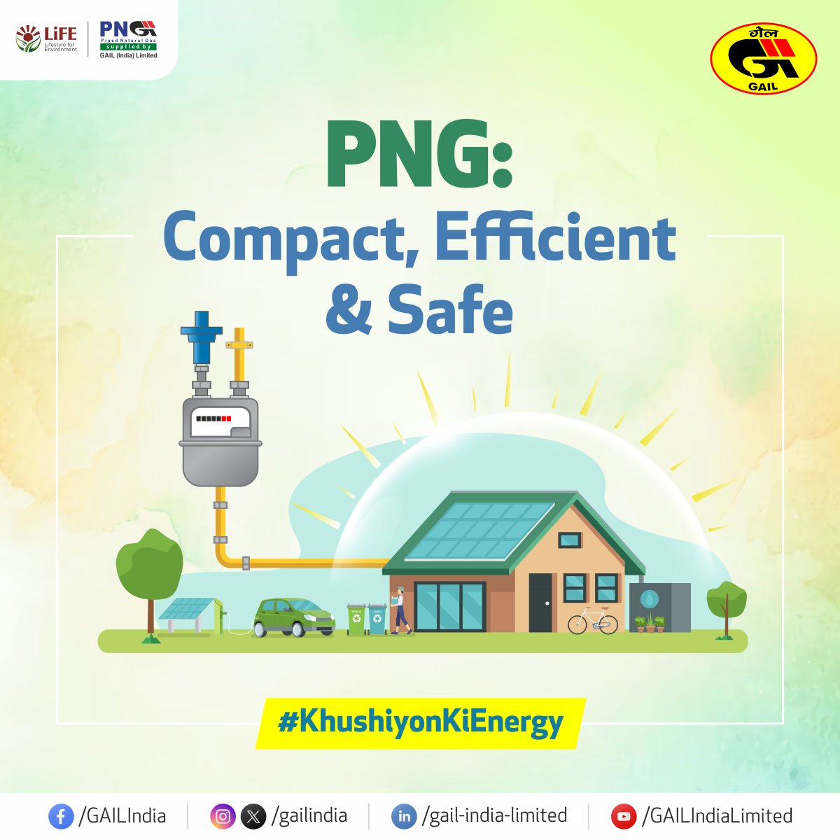 gailindia's tweet photo. Piped Natural Gas (PNG) offers a cleaner and more convenient energy solution for your home providing various benefits like:

Easy and 24x7 access
Hassle-free and efficient cooking
Low on emissions
Budget-friendly

Switch to PNG today and enjoy GAIL's #KhushiyonKiEnergy – a cleaner, more convenient way to energize your home!
.
.
#GAIL #EnergizingPossibilities #PNG #Safe #EfficientCooking #lowemissions #BudgetFriendly