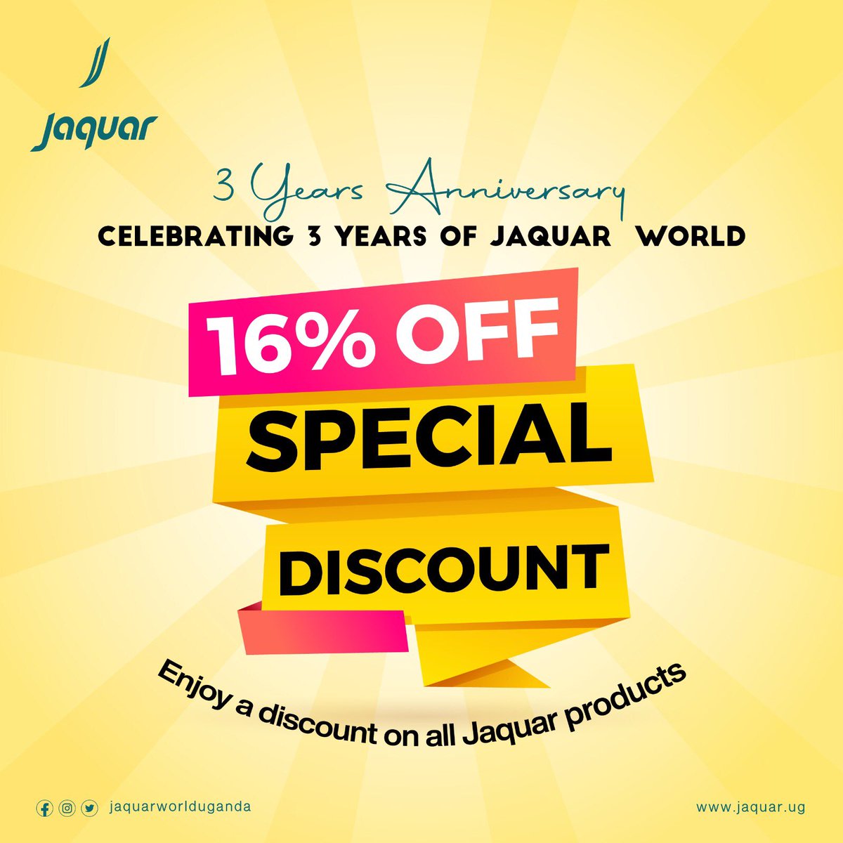JaquarWorldUg's tweet photo. Elevate your Bathroom space on a lower budget as Jaquar celebrates three(3) years. 

Enjoy the discounts while they still last.
Visit our showroom.
📍Plot 89, 6th Street Industrial area 

☎️Call us on 0757422570.

 #salesdiscont #Kabaka #HappeningNow #jaquarworlduganda https://t.co/CXeCB3yXIg