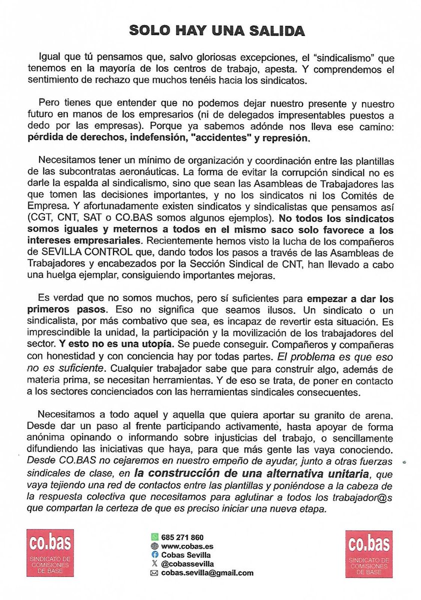 Accidente Mortal en la Aeronáutica de Sevilla
¿QUIÉN HA MATADO A NUESTRO COMPAÑERO?