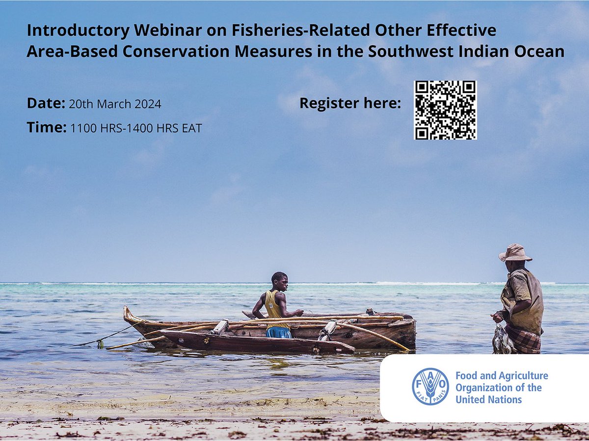 wiomsa's tweet photo. Save the date.📌

FAO in collaboration with WIOMSA will host a webinar on 20th March at 1100-1400 hrs (EAT) to introduce Other Effective Area-Based Conservation Measures (OECMs) and their place in the Western Indian Ocean. https://t.co/oQUrqK1Grg