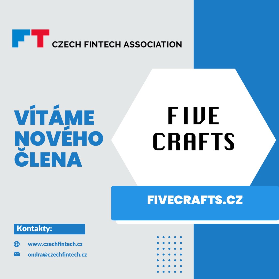 CzechFintech's tweet photo. Vítáme do našich řad Five Crafts 👏🏻
Těšíme se na expertízu a spolupráci Marián Vandas a kolektiv!
#fintech #member #asociace #clen https://t.co/5Ygodp9psz