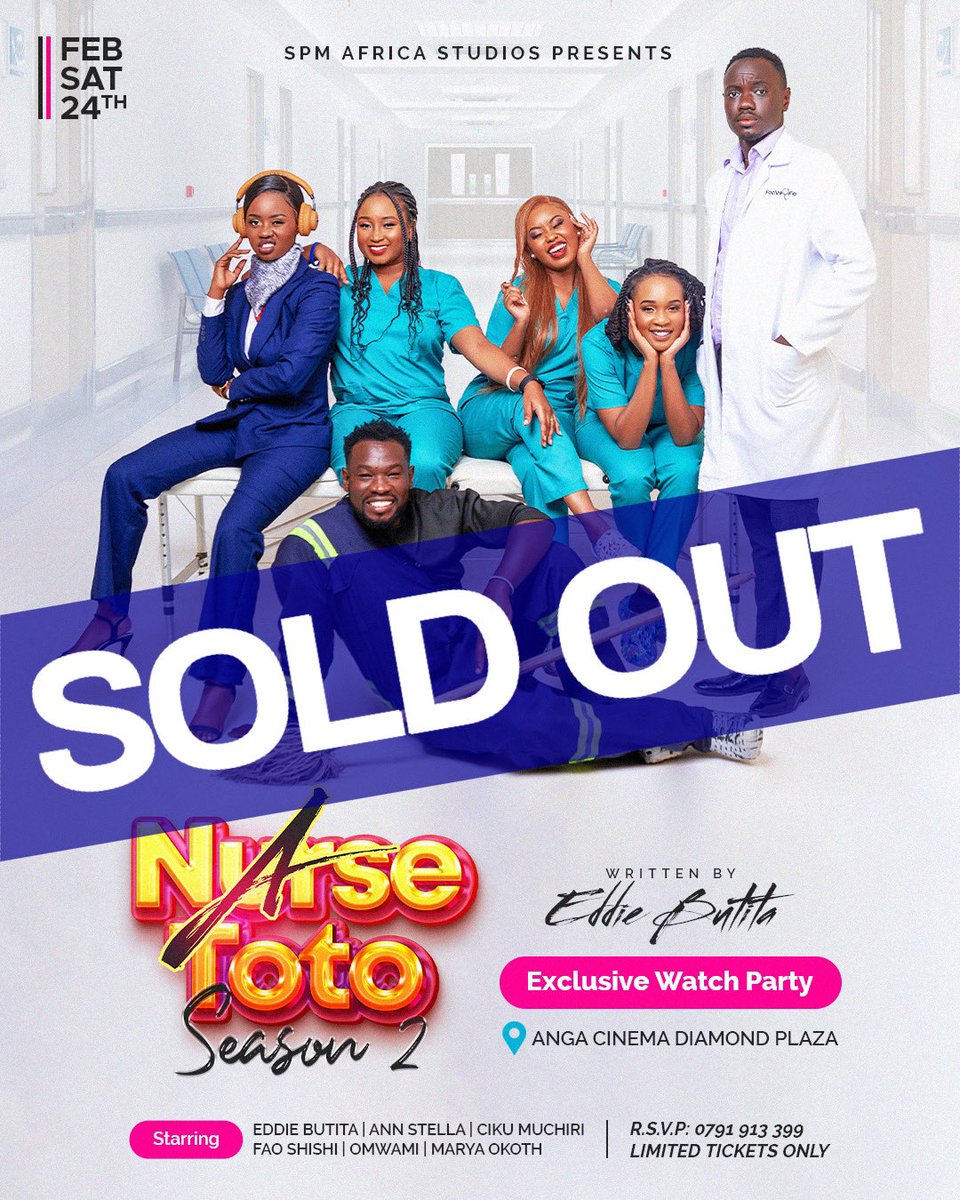 Waaaaaah kwani mlikua serious hivo waaah A NURSE TOTO WATCH PARTY SOLD OUT!!!! In 37 minutes. See you on saturday, gates open from 6:30pm screening starts at exactly 8:00pm Asanteni sana Nothing but Love 🙏🏼