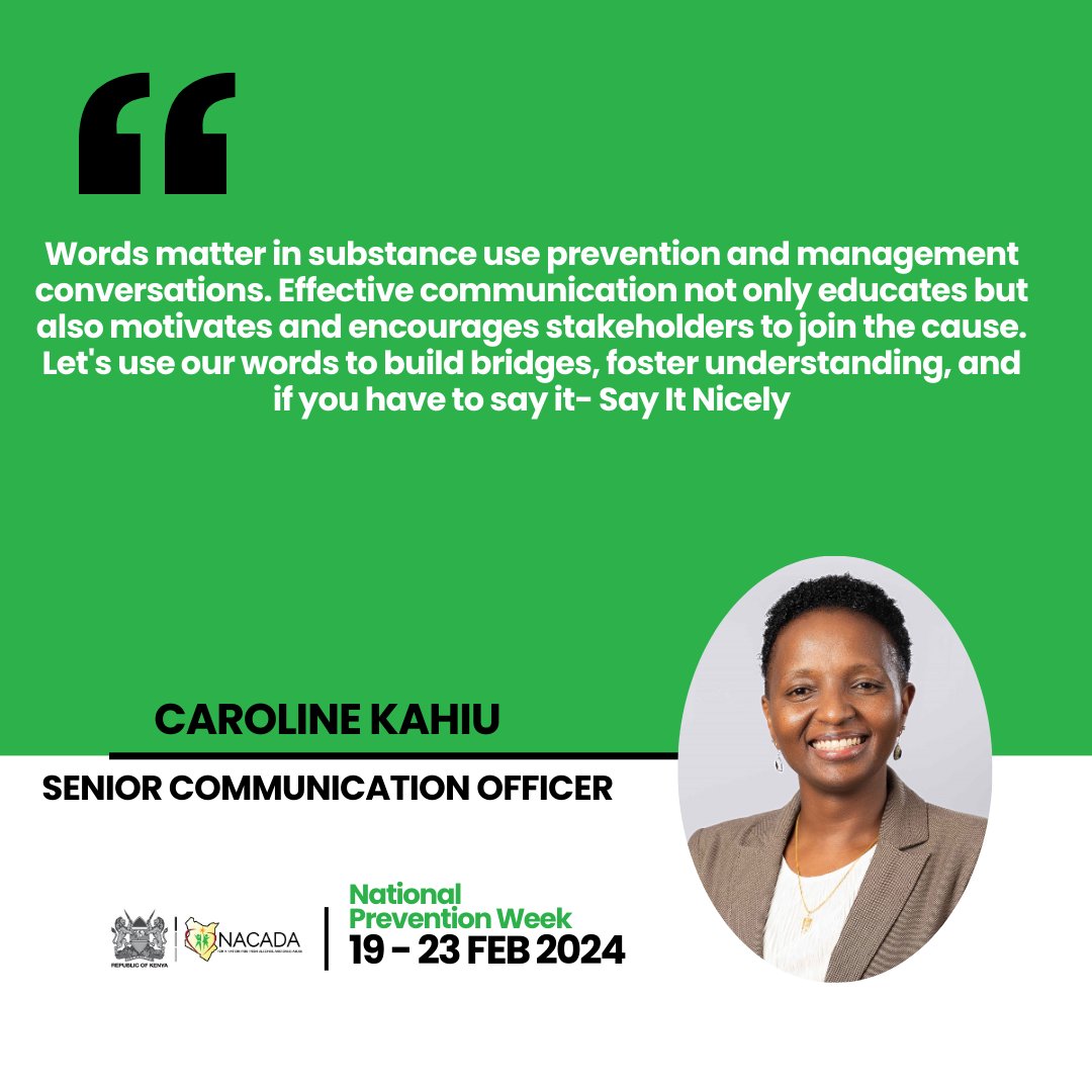 NACADAKenya's tweet photo. Words matter in substance use prevention conversations @ckahiu
#KEPreventionWeek #SubstanceUseConversations https://t.co/R3Zb4PZ2Dl