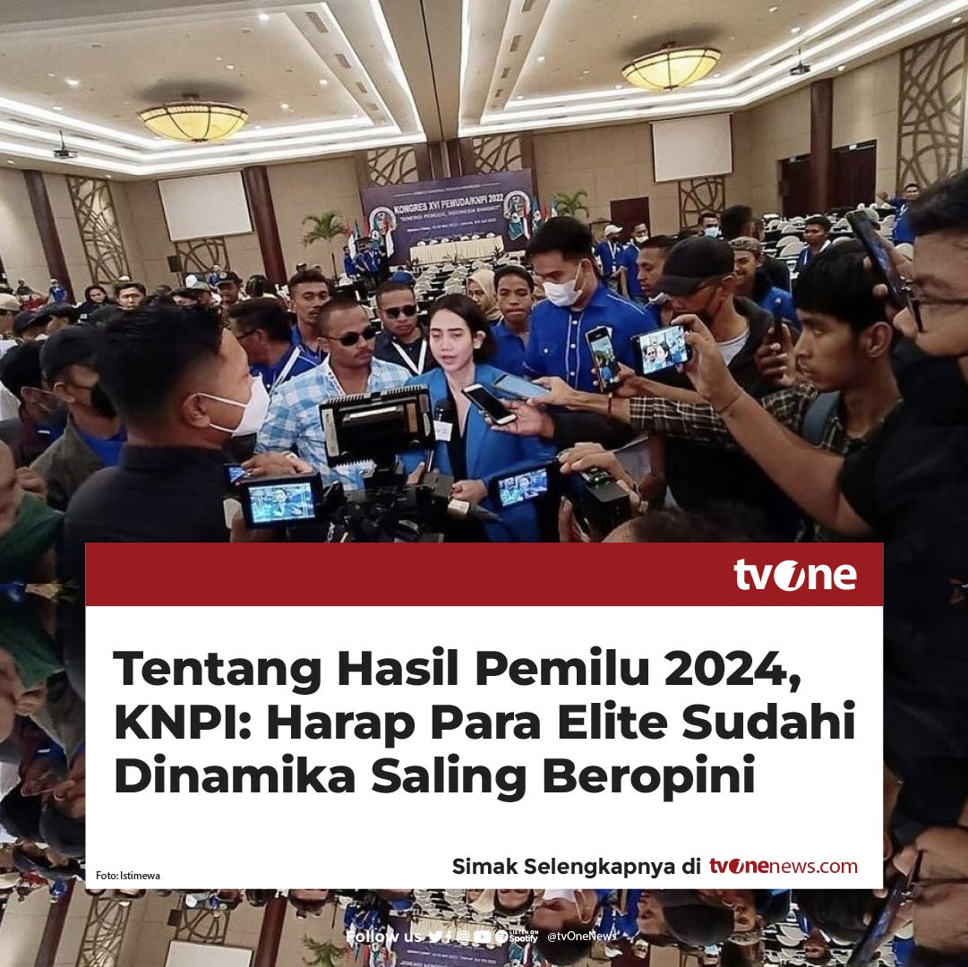 tvOneNews's tweet photo. Ketua Umum DPP Komite Nasional Pemuda Indonesia (KNPI) Putri Khairunnisa meminta semua pihak agar menghormati hasil Pemilu 2024.

Ia berharap agar para elite-elite politik menyudahi dinamika saling beropini sebelum KPU merilis hasil akhir Pemilu 2024, agar tercipta suasana aman dan kondusif.

"Alhamdulillah rakyatnya sudah memilih dengan baik dan hasil yang tampak sekarang. Pilihan rakyat yang harus semua pihak terima. Sembari menunggu proses pengumuman resmi KPU, elite-elite politik dan semua komponen bangsa harus menjaga suasana kondusif, tenang dan kesejukan kepada masyarakat," harap Nissa.

Simak berita selengkapnya di https://t.co/C3mUaQt4b9
#HardNews_Politik #NewsOne #CariBeritaditvOne #NO03 #KNPI #KPU #HasilPemilu 2024 #Pemilu2024 #Pilpres2024 #Pileg2024 #KamiKabarkanAndaPutuskan #TVPemilu #Politik