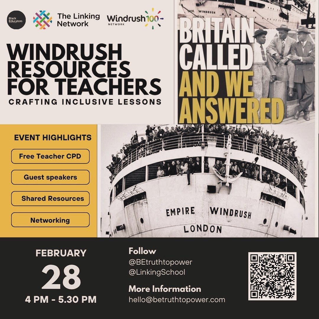 Sign up & join us for an inspiring conversation with our incredible line up of guest speakers @steveballinger @Linking_Network @MsNatashaBoyce @TeachP4C @EsiCox @IvyaScott and Arthur Torrington of @Windrush1948 FREE ONLINE #CPD EVENT FOR ALL UK TEACHERS docs.google.com/forms/d/e/1FAI…
