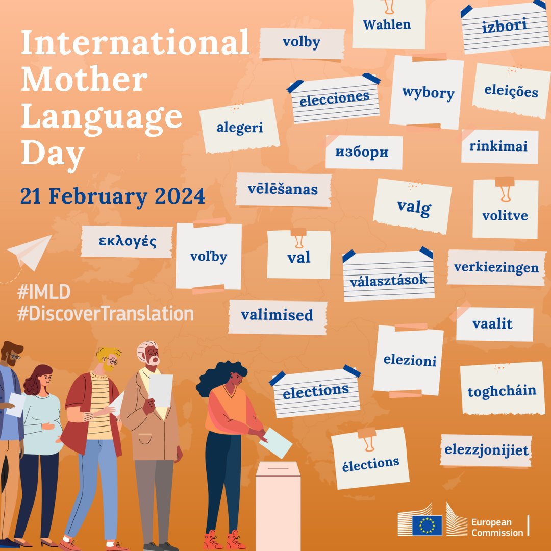 Celebrate #InternationalMotherLanguageDay, #IMLD! 🎉 Let's embrace our linguistic diversity and gear up for the fast-approaching EU elections (6-9 June). 🗳️ Your voice, your vote, your language matter! 💪💖 #EUelections2024