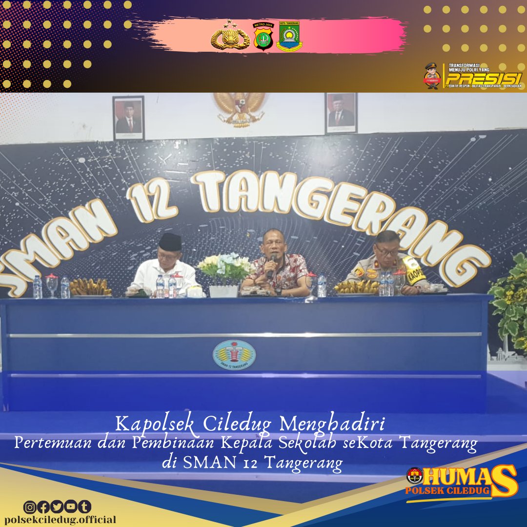 Polsekciledug1's tweet photo. Kapolsek Ciledug Kompol Saiful Anwar,https://t.co/jlidyAgaiZ melaksanakan kegiatan Pertemuan dan Pembinaan Kepala Sekolah SMA/SMKN dan Swasta se-Kota Tangerang bersama Kasat Intelkam Polres Metro Tangerang Kompol Yenmiko Sianturi,S.Sos bertempat SMAN 12 Tangerang 
Rabu,21/02/2024 https://t.co/IGlXICTgam