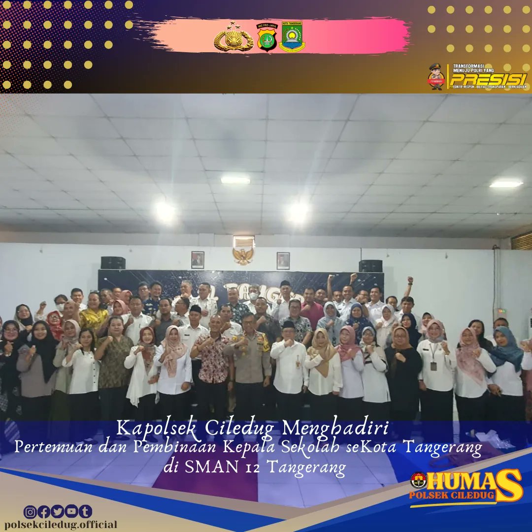 Polsekciledug1's tweet photo. Kapolsek Ciledug Kompol Saiful Anwar,https://t.co/jlidyAgaiZ melaksanakan kegiatan Pertemuan dan Pembinaan Kepala Sekolah SMA/SMKN dan Swasta se-Kota Tangerang bersama Kasat Intelkam Polres Metro Tangerang Kompol Yenmiko Sianturi,S.Sos bertempat SMAN 12 Tangerang 
Rabu,21/02/2024 https://t.co/IGlXICTgam