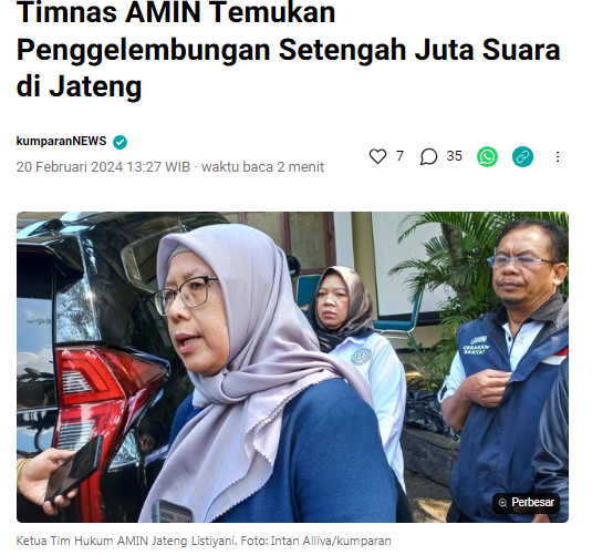 BSbukit's tweet photo. ngeri! Ketua Tim Hukum AMIN Jateng Listiyani: ratusan ribu suara ditemukan di 105 TPS di 26 kota kabupaten di Jateng. Penggelembungan suara itu diduga untuk menambah suara bagi paslon nomor urut 02."Yang sudah kita laporkan ke bawaslu per hari ini sebanyak 599.088 https://t.co/u6LTFIqNa5