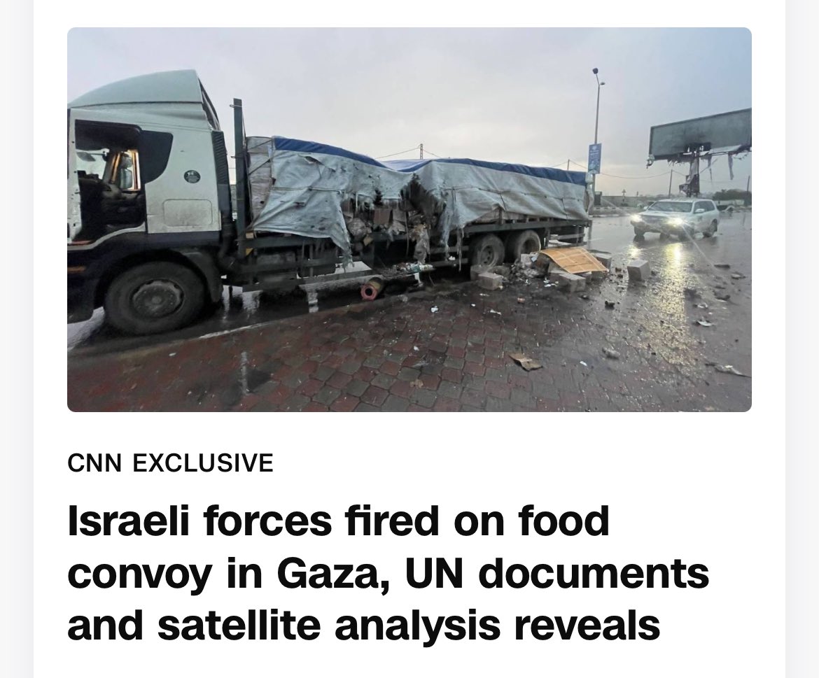 Exclusive: a UN food truck was hit on Feb 5 but CNN has seen correspondence between UNRWA and COGAT confirming the route in advance. Despite this it was still struck by naval gunfire. Satellite imagery shows IDF boats visible after. @muhammadakd cnn.com/2024/02/21/mid…