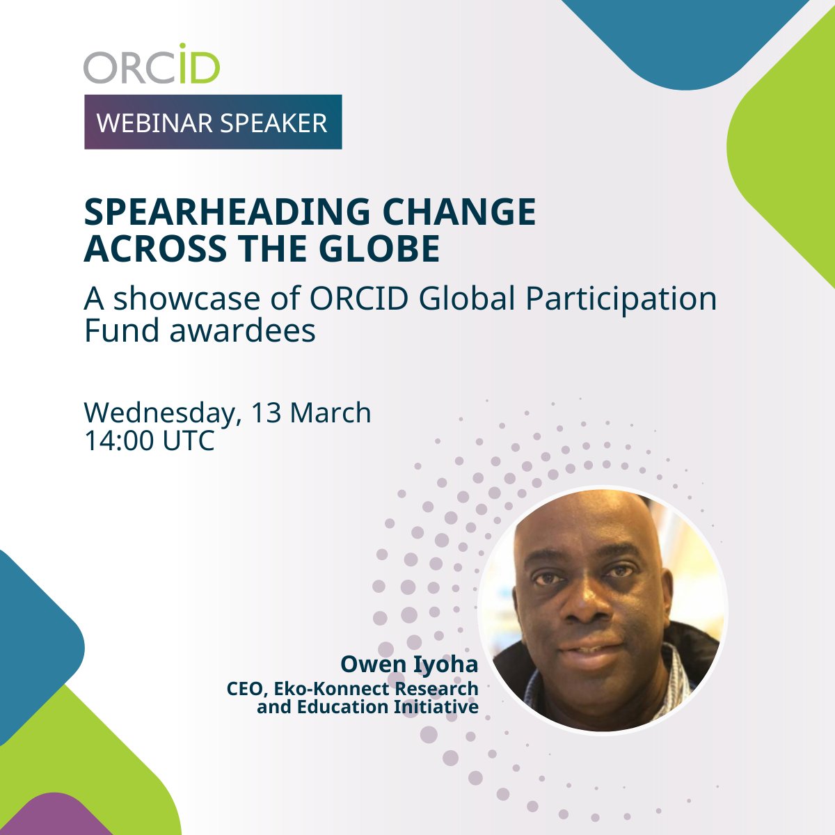 SPEAKER ANNOUNCEMENT 🗣️ On 13 March, @oiyoha, CEO of @ekokonnect joins us for Spearheading Change Across the Globe: A showcase of ORCID Global Participation Fund awardees. Save your spot now! bit.ly/3SUwJZf