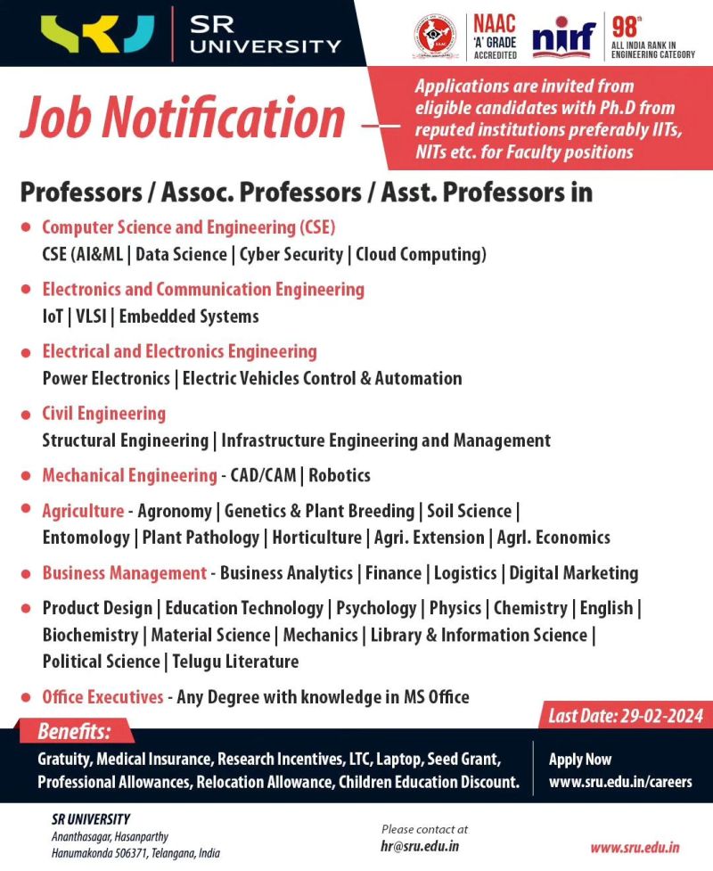 ECESRUniversity's tweet photo. Opportunity Alert! SR University is seeking dynamic individuals with Ph.D. qualifications from prestigious institutions such as IITs, NITs, and more to join our exceptional faculty team.
Ready to shape minds and inspire futures?
Apply now:https://t.co/8CUgGBHjdU

#SRU #ecesru https://t.co/QMPFTrlm9Z