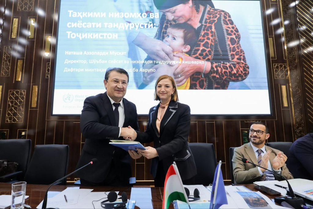 Natasha Azzopardi Muscat (@natasha_azzmus) on Twitter photo I had the pleasure of sharing with Minister Abdullozoda the report of the first-ever Health Labour Market Analysis in Tajikistan. This analysis plays a crucial role in further efforts to strengthen the health workforce and will be available on the <a href="/WHO_Europe/">WHO/Europe</a> website soon. I had the pleasure of sharing with Minister Abdullozoda the report of the first-ever Health Labour Market Analysis in Tajikistan. This analysis plays a crucial role in further efforts to strengthen the health workforce and will be available on the <a href="/WHO_Europe/">WHO/Europe</a> website soon.