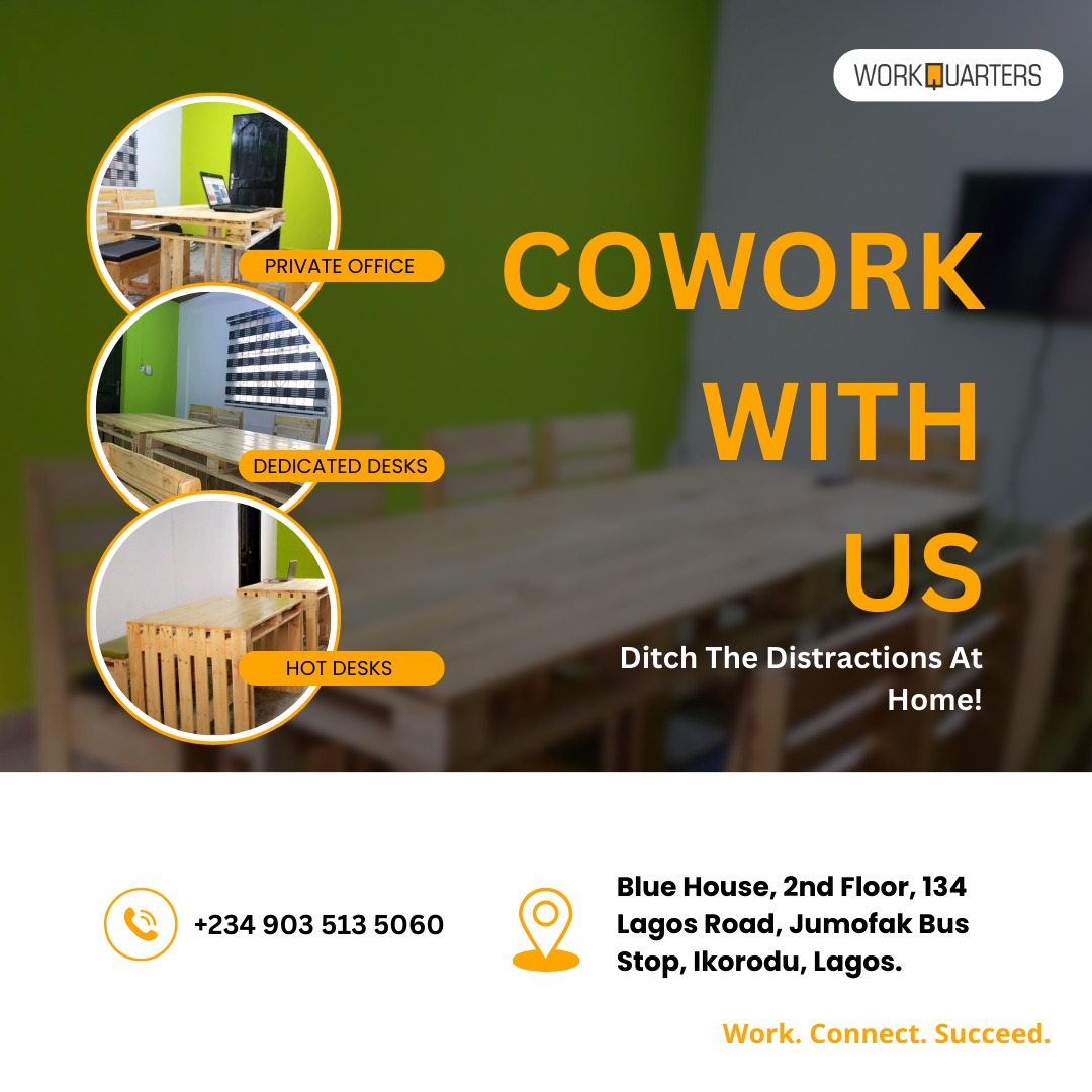 Workquarters1's tweet photo. Say goodbye to distractions at home and cowork with us at Workquarters! π
#coworking
#workquarters
#coworkingspace
#coworkingspaceinikorodu https://t.co/LMJvsJnElt