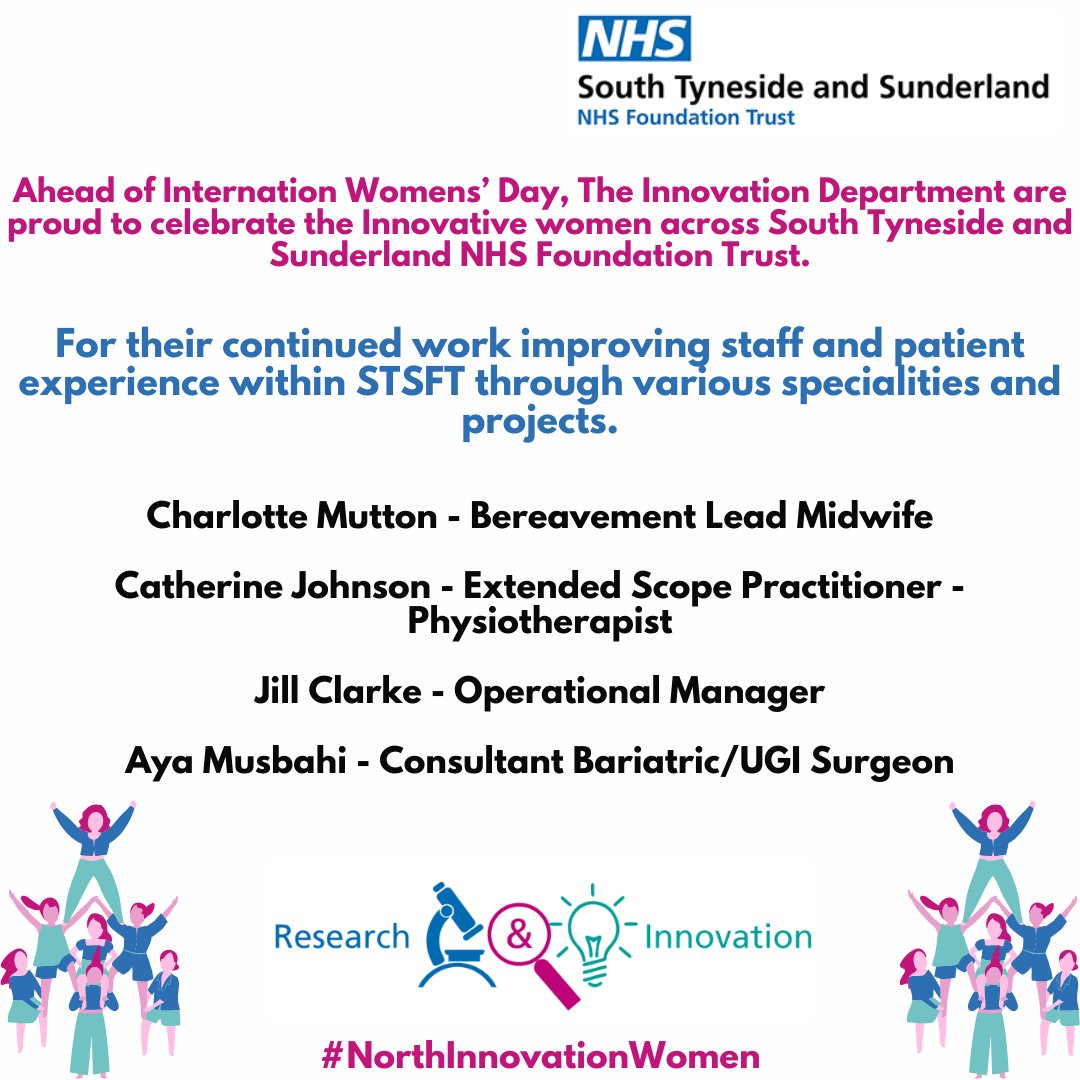 Today for the #NorthInnovationWomen we are nominating the below innovators who have assisted in setting up and supporting innovation projects across STSFT throughout 23-24. Helping to support improving patient experiences and outcomes with a variety of different projects.