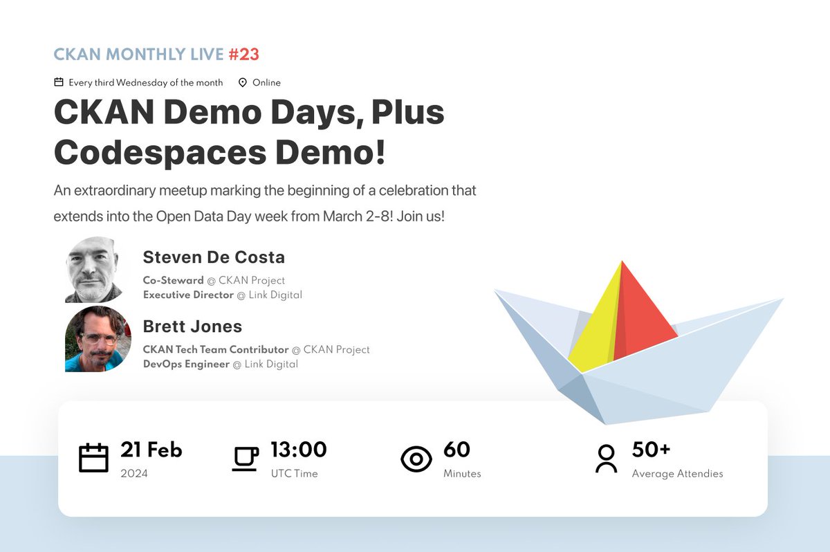 ⏳ Just 2hrs until #CKANMonthlyLive starts! Excitement's building to explore #CKAN deployment with #Codespaces with @kowh-ai. Don't miss insights from @starl3n on harnessing #OpenSource & #OpenData! 👉 Details: ckan.org/events/ckan-de… #OpenDataDay #OKFN @OKFN #DataManagement