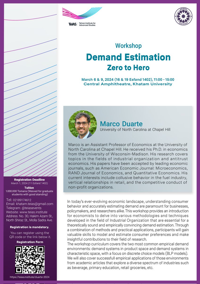Our next in-person workshop:  

Demand Estimation
      Zero to Hero

Presented by Marco Duarte

March 6th &amp; 9th

Register now: teias.institute/duarte-2024

#TEIAS_workshop #economics
