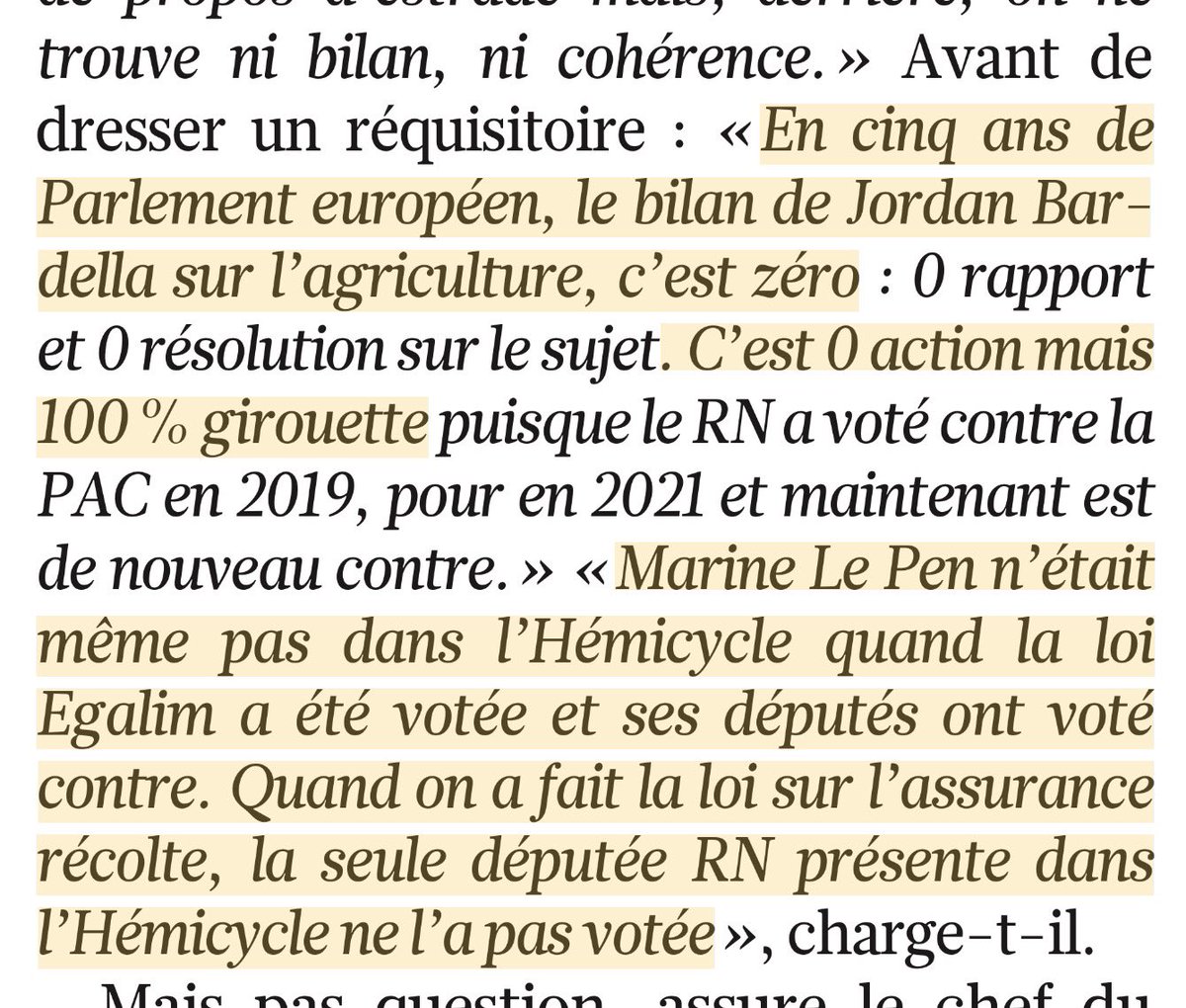 Gabriel #Attal « Le bilan de Jordan Bardella sur l’agriculture, c’est zéro action mais 100% girouette puisque le RN a voté contre la PAC en 2019, pour en 2021 et maintenant est de nouveau contre. »
#AgriculteursEnColère #BesoindEurope lefigaro.fr/politique/gabr…