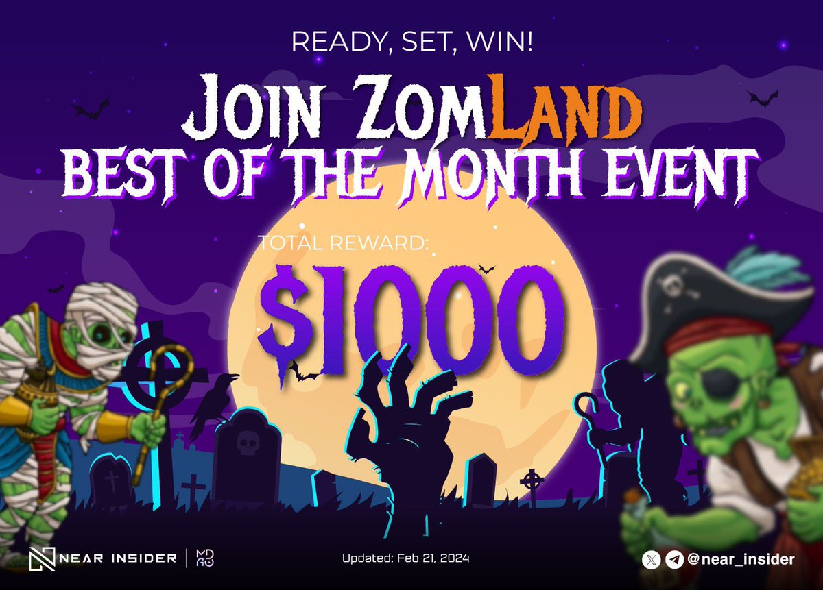 near_insider's tweet photo. 🎮 Attention all Zomland gamers! 🎮

🏆 Ready to reap the rewards of your monthly gaming activity? Look no further:

💸 Participate in Zealy Quests for a shot at winning up to $1000! Join the competition here: https://t.co/XgCBiF4PCw
🥇 Top Performer: $300
🥈 2nd Place: $200
🥉 3rd Place: $150
And $350 for 4th - 15th 

Try Zomland: https://t.co/jFeMM55Bg4

#ZomlandRewards #zml #GamingCompetition #NEARProtocol  #P2E