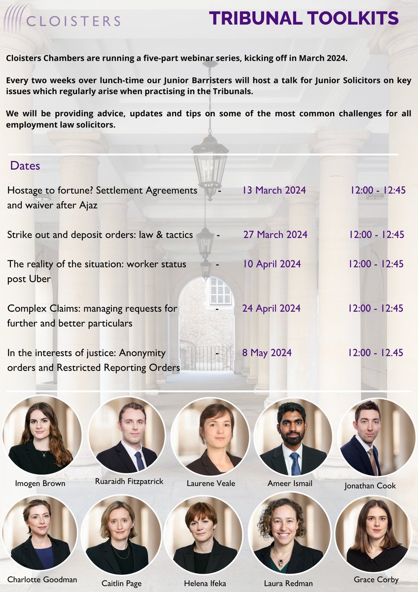 📣 Calling all junior employment law solicitors: ‘Tribunal Toolkit’ webinars. 📣Dates: March to May. 🗓️ Speakers: 10 barristers. 🗣️Topics: anonymity orders to worker status. ✅Register for ‘Settlement agreements and waiver after Ajaz’ on 13th March 👉🏿 events.teams.microsoft.com/event/86583e53…