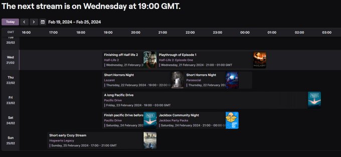 My Twitch Schedule for the rest of week!😱 I might do some random bonus streams in the morning on some<a href="/tag/twitch"class="tags"><span>#twitch</span></a><a href="/tag/eldenring"class="tags"><span>#eldenring</span></a>