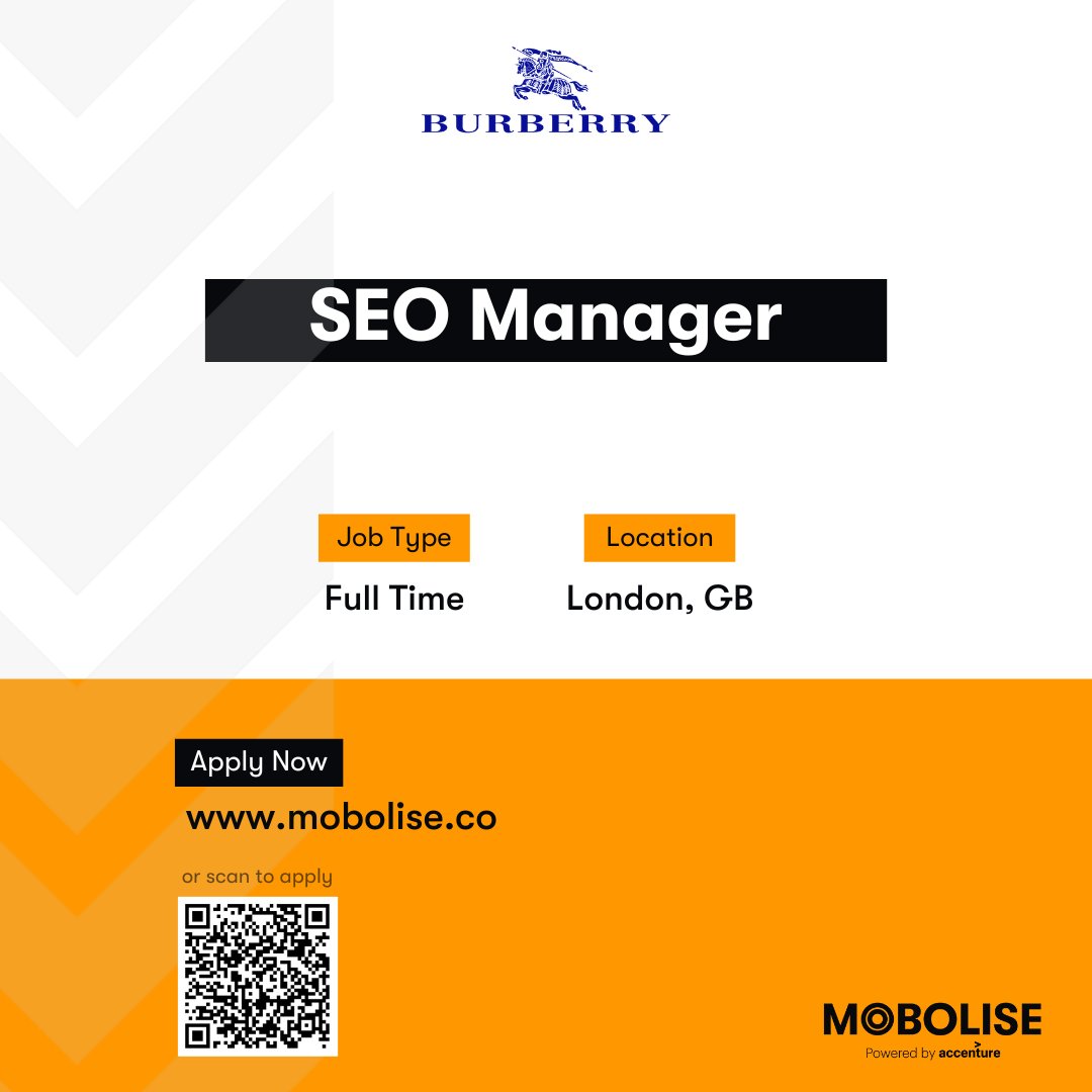 SEO specialists needed! MOBOLISE is recruiting an SEO Manager to join pioneering luxury brand @Burberry. Own the search strategy, forge partnerships, promote best practices through the business and manage a small team. Apply: jobs.mobolise.co/jobs/305599725… #seopro #luxurymarketing