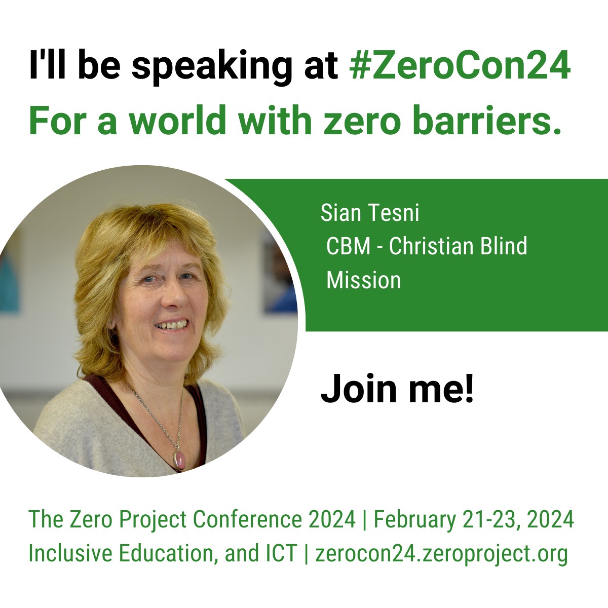 cbmWorldwide's tweet photo. For a world with zero barriers. Today as part of #ZeroCon24, Eva Disegna and Sian Tesni from CBM join other experts to discuss #InclusiveEducation during humanitarian crises. Watch the livestream from 16:00 CET: https://t.co/Qmt6ZzK0t0 @ZeroProjectorg #DisabilityInclusion https://t.co/3fvtSxMFi7