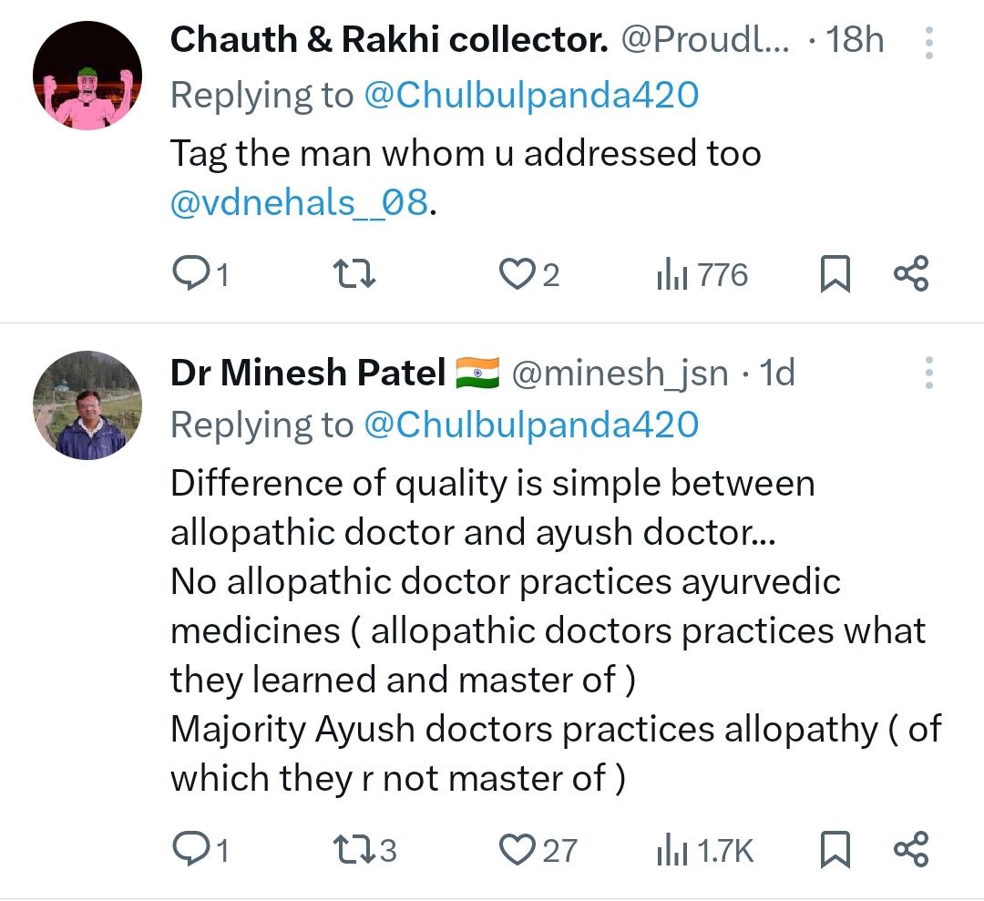 When it comes to Ayurveda, allopathic ppl hv only 2 points only.
1. BAMS, practice Allopathy only.
2. No deep study. 
But as soon as matter comes to practice Authentic #Ayurveda, on ground or witnessing treatments of Ayush, they run away like stray dogs. Contd...