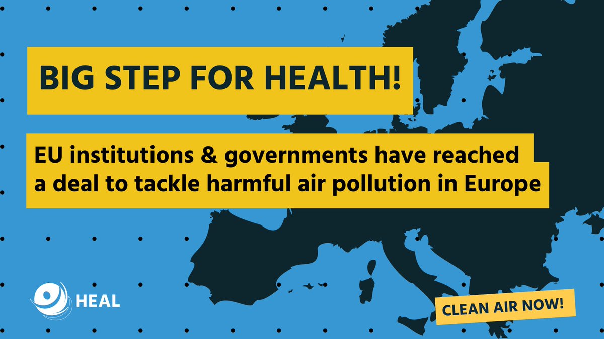 MAJOR STEP FORWARD! 🎉 EU governments & institutions have reached a deal on the Ambient #AirQuality Directive (#AAQD) revision. 🍃 Faced with a public health emergency from #AirPollution, the EU is now one step closer to finally tackling it. 👉 ow.ly/gghj50QG1eZ