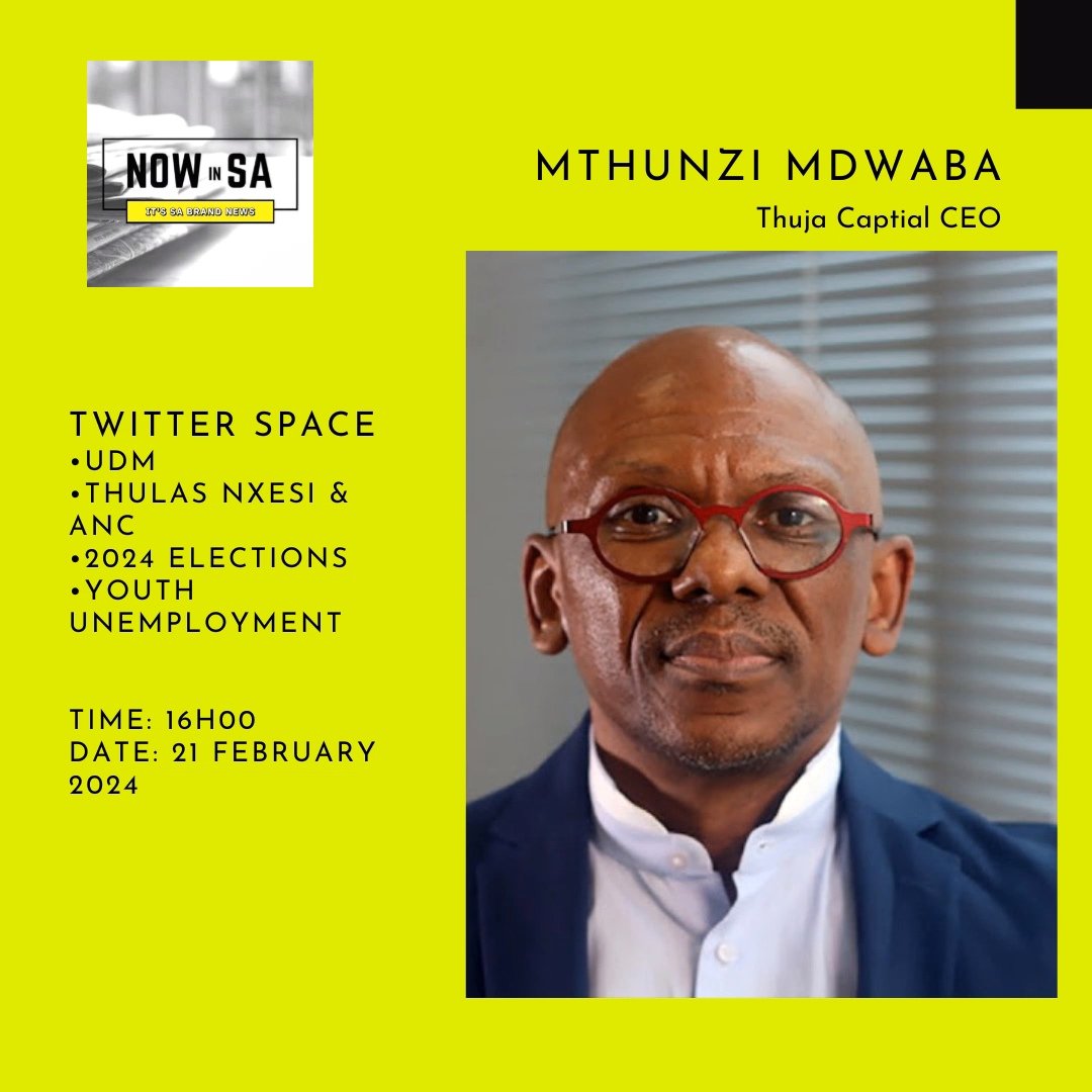 Mthunzi Mdwaba CEO of Thuja Captial, former Card Carrying ANC member and now member of the UDM. Will be joining us today at 16h00. #RegisterToVote