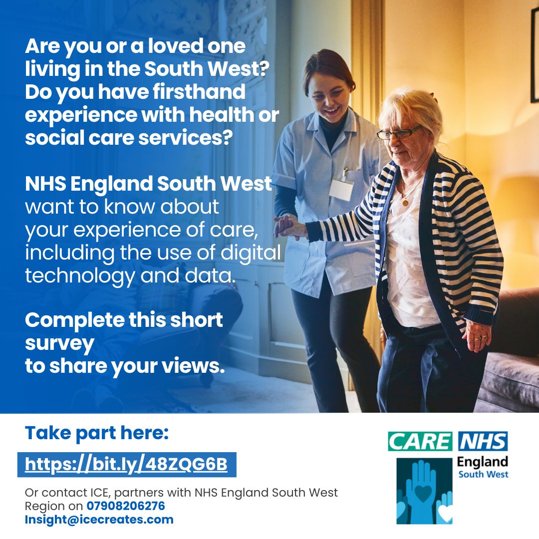On behalf of <a href="/NHSSW/">NHS South West</a>, we would like to know about your experience of care including how you feel about the use of digital tools and technology in your/your loved one's care.

Please share your views in this short survey ⬇️

bit.ly/48ZQG6B

#NHSSouthWest