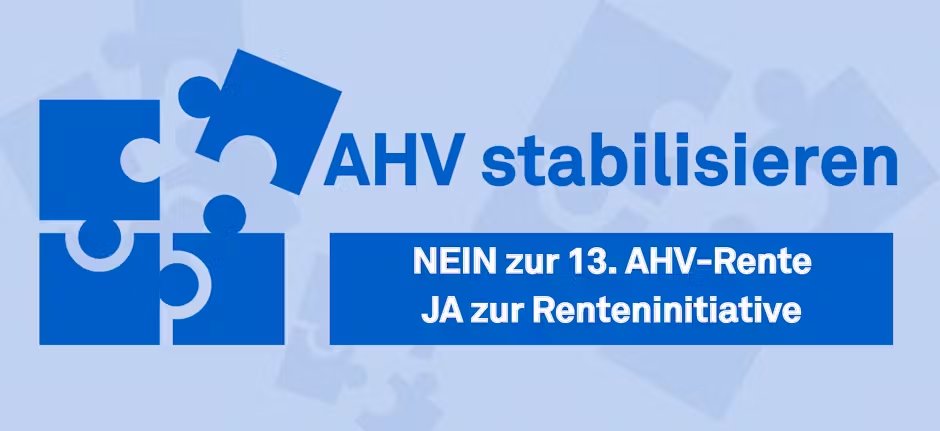 NEIN zur 13. AHV-Rente, JA zur Renteninitiative

Wir empfehlen Ihnen, an der Volksabstimmung vom 3. März 2024 teilzunehmen und wie folgt zu abzustimmen:

NEIN zur Initiative für eine 13. AHV-Rente
JA zur Renteninitiative
Lesen Sie mehr unter berner-arbeitgeber.ch/nein-zur-13-ah…