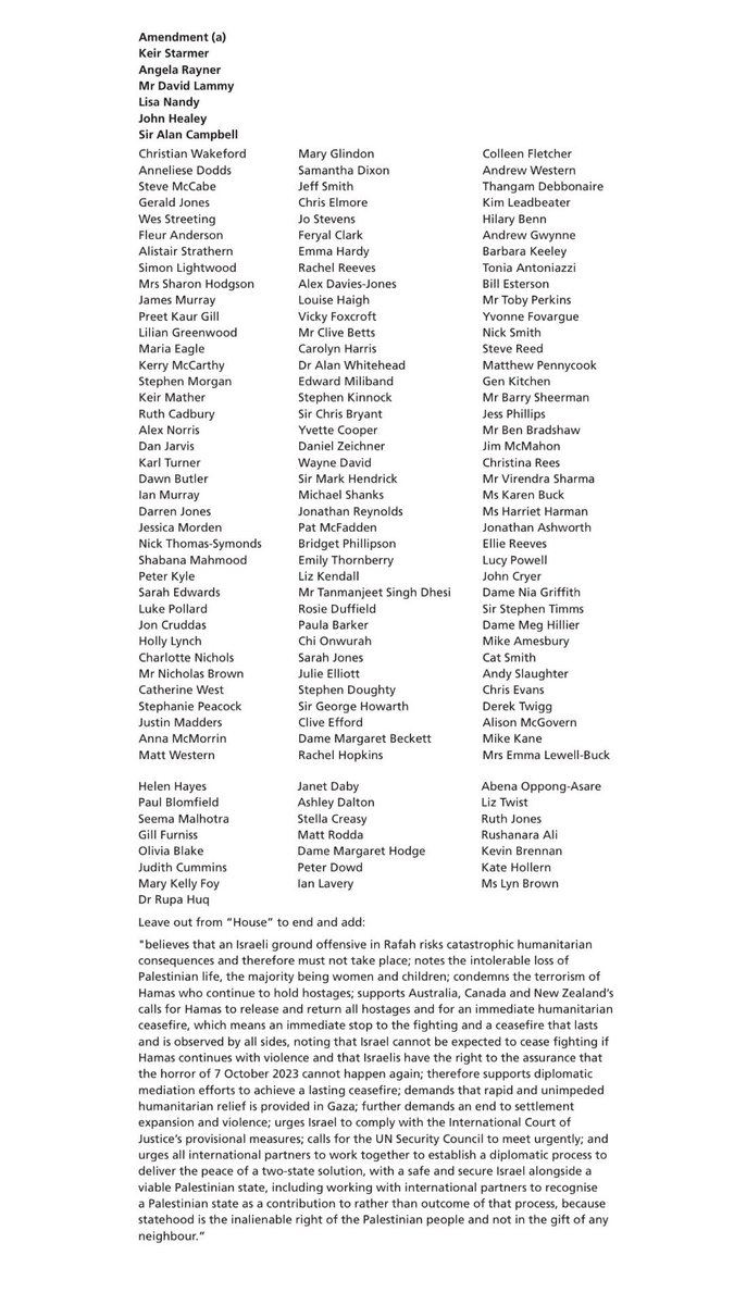 I have put my name to Labour’s amendment calling for an immediate humanitarian ceasefire and recognition of a Palestinian state as a contribution not the outcome of a renewed peace process. An all-out IDF ground assault on Rafah cannot happen. The fighting must end now.