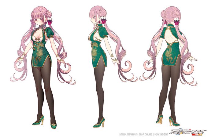 【お知らせ✎】
#PSO2NGS 2月21日配信 ACスクラッチ【バジリスクビューティー】にてドラゴン模様のチャイナ服「トウリュウセン」のデザインを担当いたしました!よろしくお願いします🐉✨ #NGS 