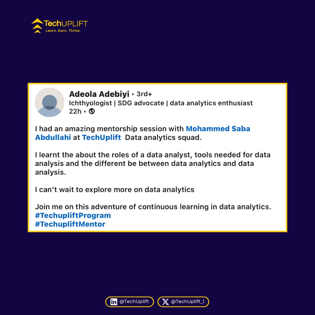 TechUplift_1's tweet image. Getting started in a tech career requires the right guidance.
With our programs, you have access to expert mentorship guiding you with hands-on learning, the right resources, and tools to accelerate your tech career.
#TechUpliftPrograms #TechCareer #TechPrograms #TechLearning
