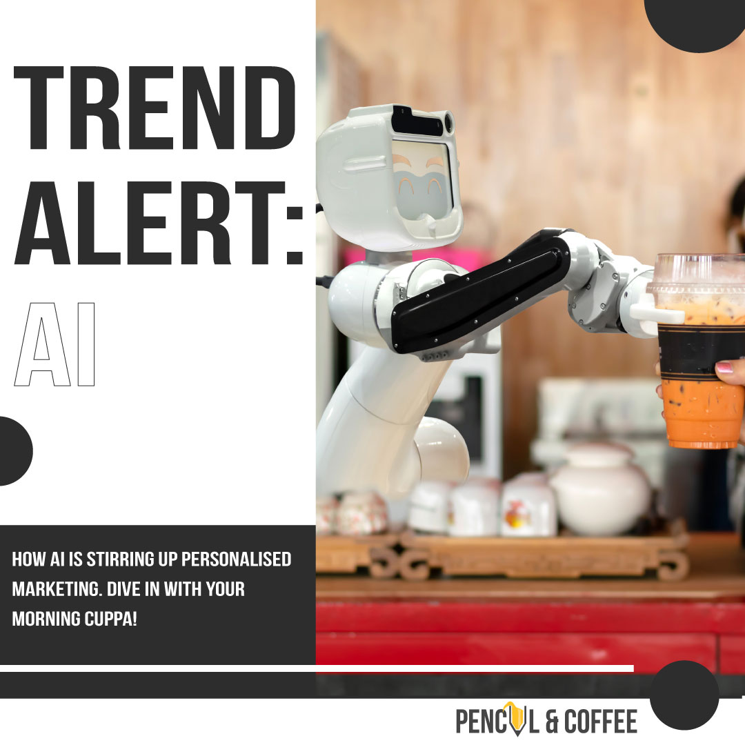PencilandCoffee's tweet photo. AI in marketing is like a personal barista for your brand, ensuring every customer interaction is perfectly tailored. 🤖☕ Spice up your strategy with AI for messages that resonate as well as your morning coffee. #AITrends #PersonalizedMarketing #DigitalBrew https://t.co/iRx1YO7GWd